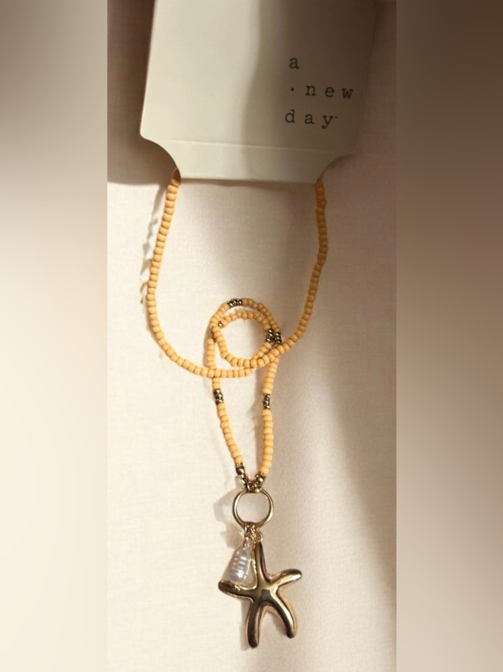 a new day Yellow Beaded Necklace with Gold Starfish and Pearl Charm - Picture 2 of 2